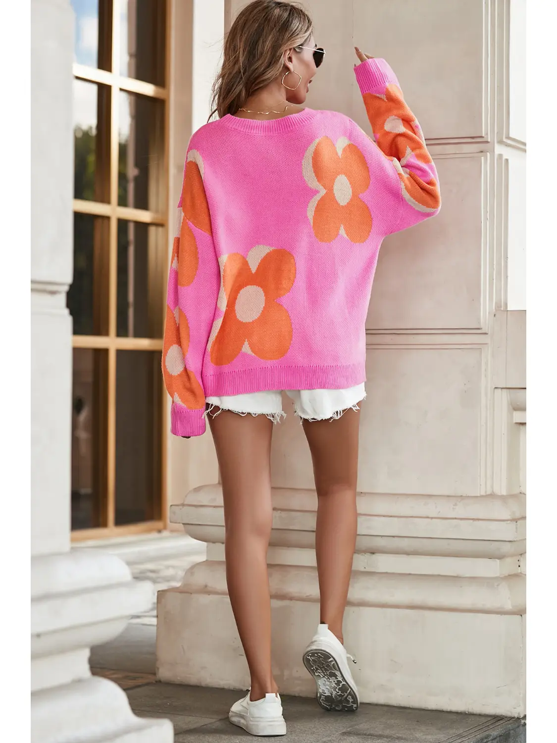 Flower Pattern Slouchy Sweater