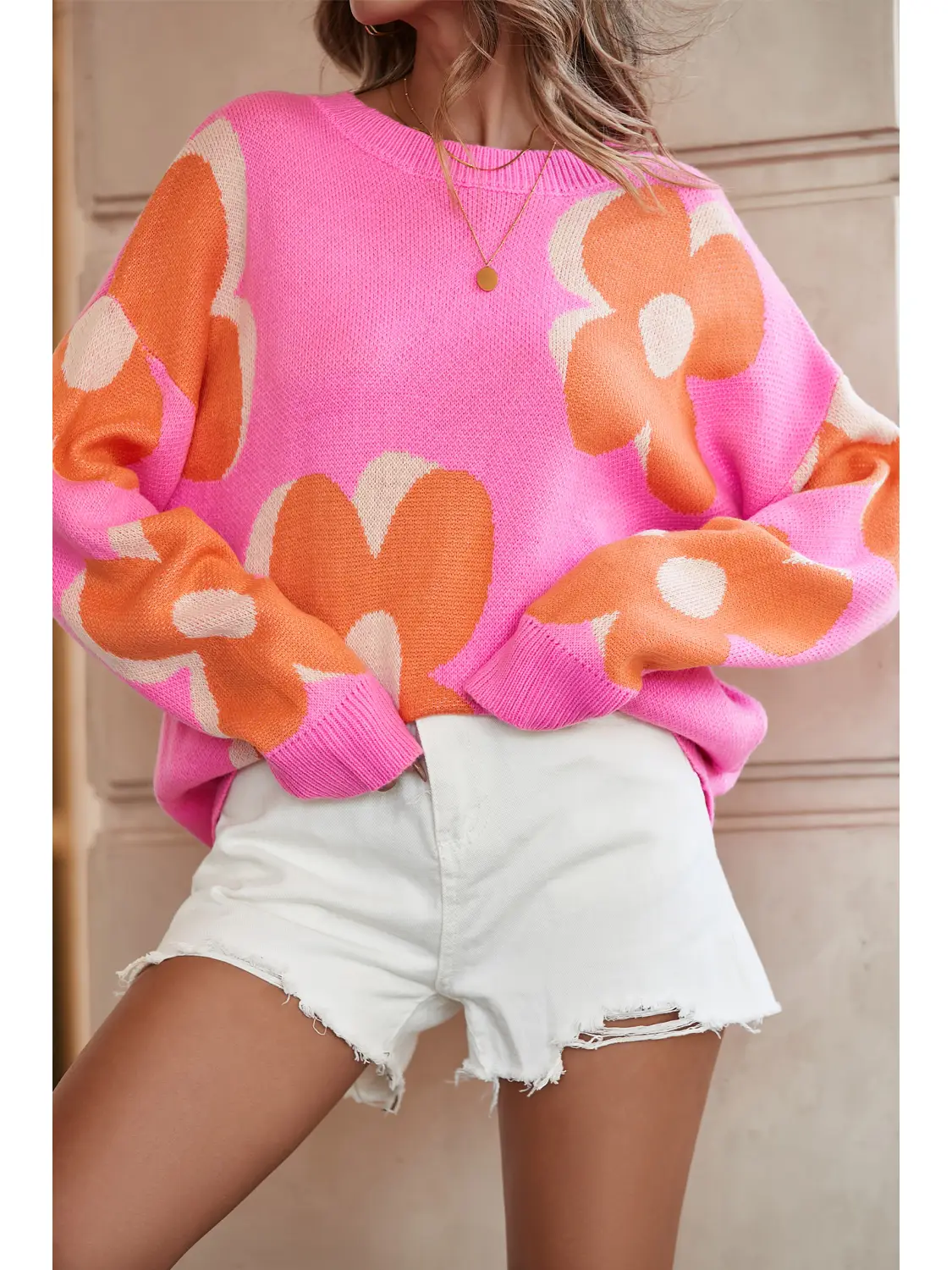 Flower Pattern Slouchy Sweater